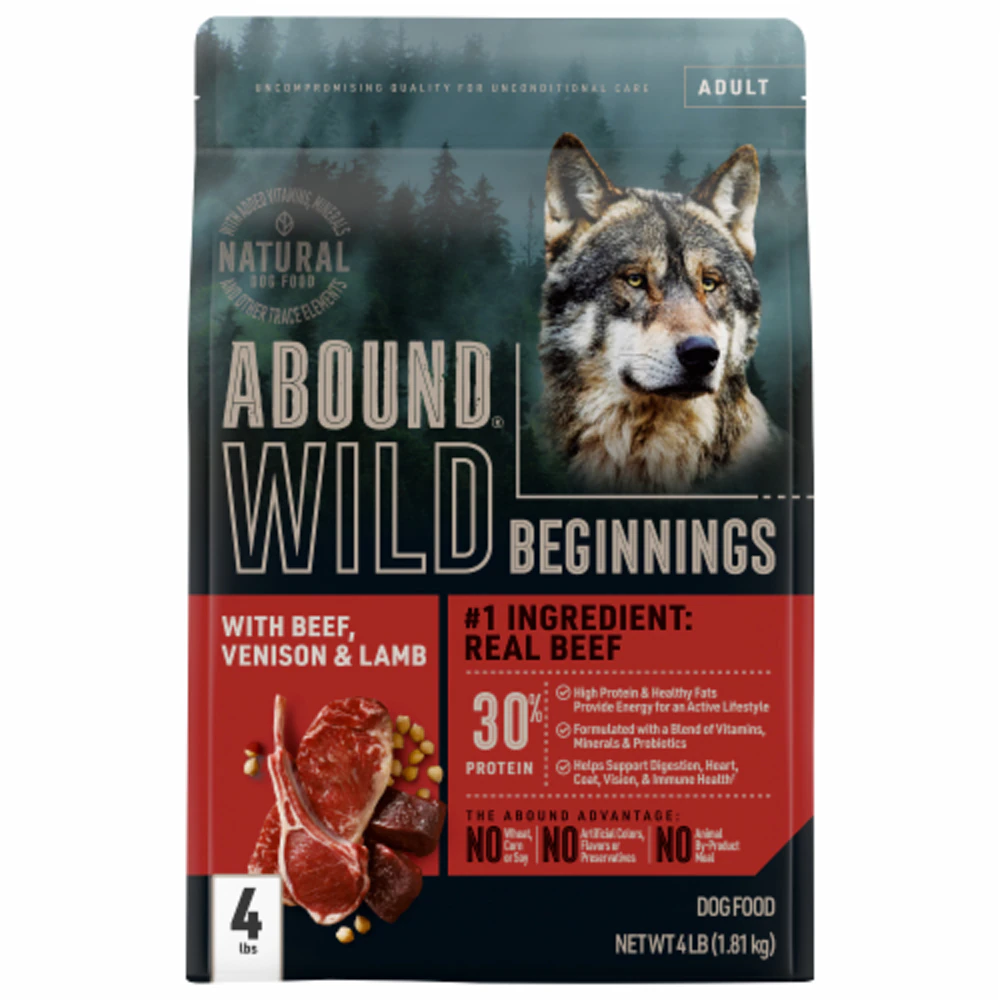 Abound Dry Dog Food Wild Beginnings Beef Venison & Lamb -- 4 lbs