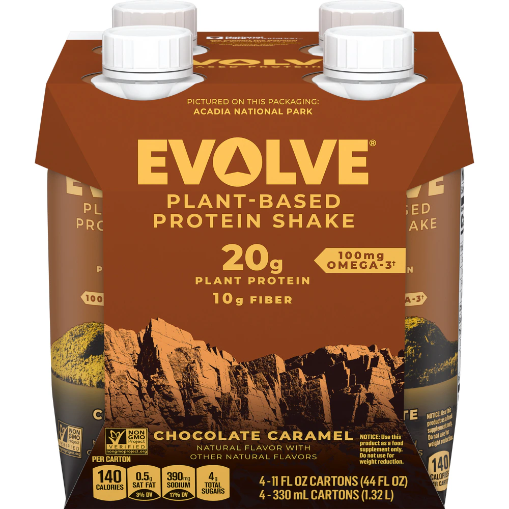 Evolve Plant Based Protein Shake Chocolate Caramel -- 11.16 fl oz Each / Pack of 4
