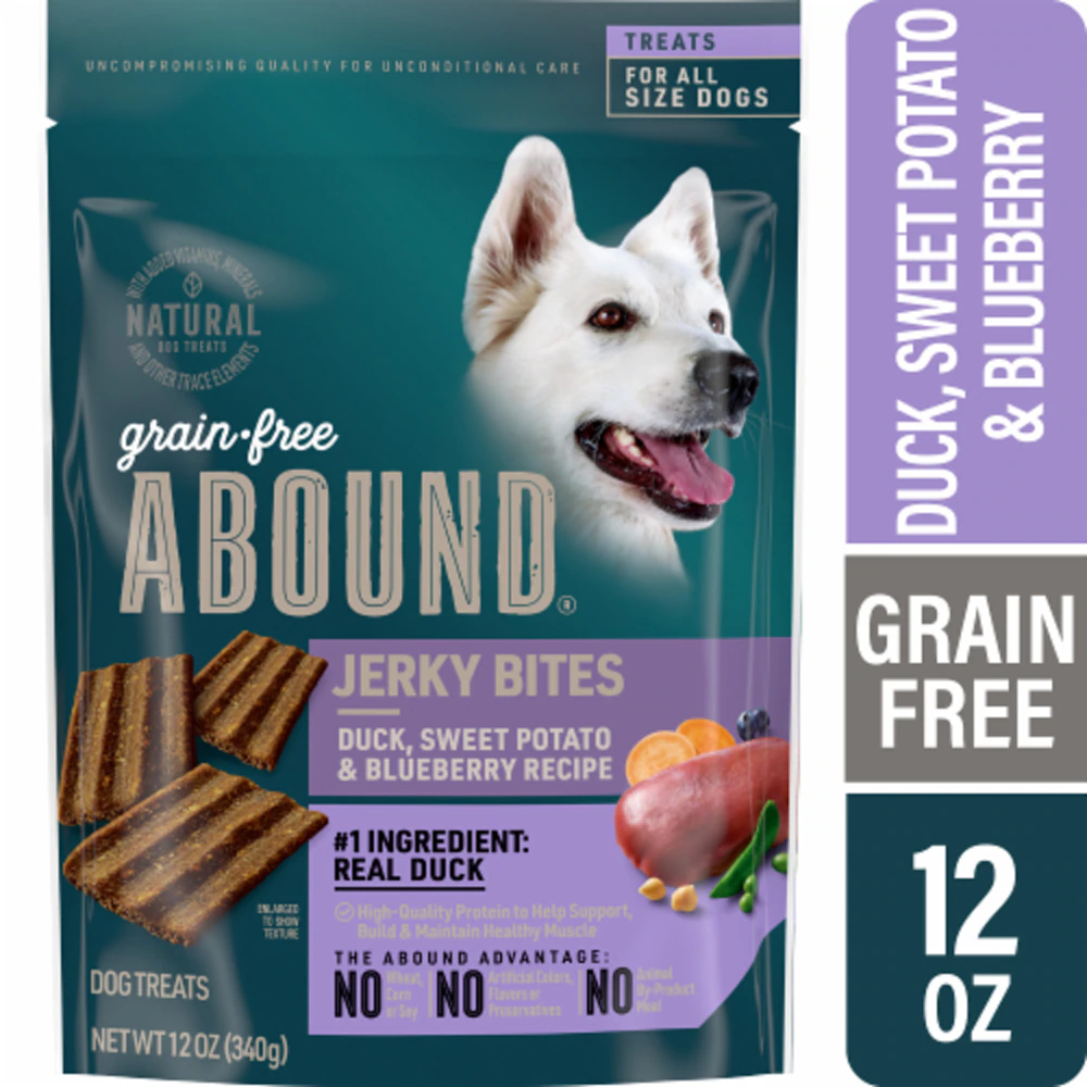 Abound Grain Free Jerky Bites for Dog & Puppy Duck Sweet Potato Blueberry -- 12 oz