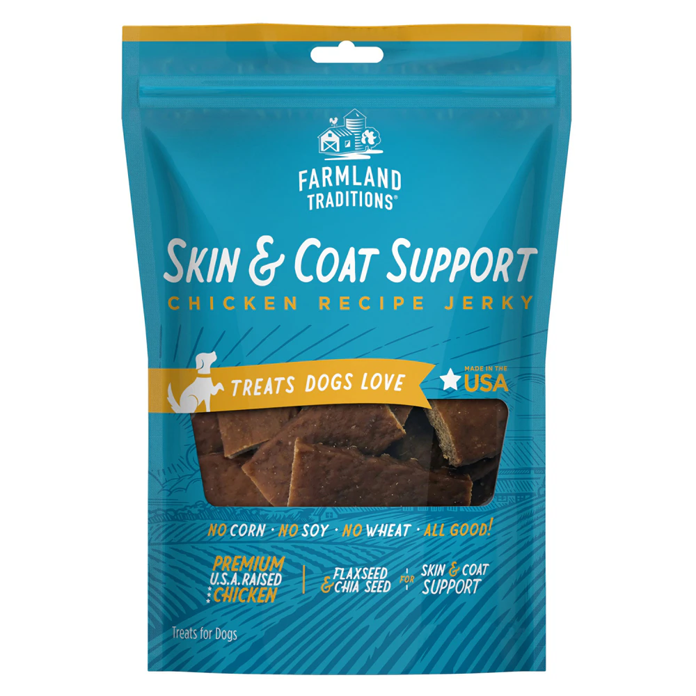 Farmland Traditions Dog Jerky Treats Skin & Coat Support Chicken Recipe -- 14 oz