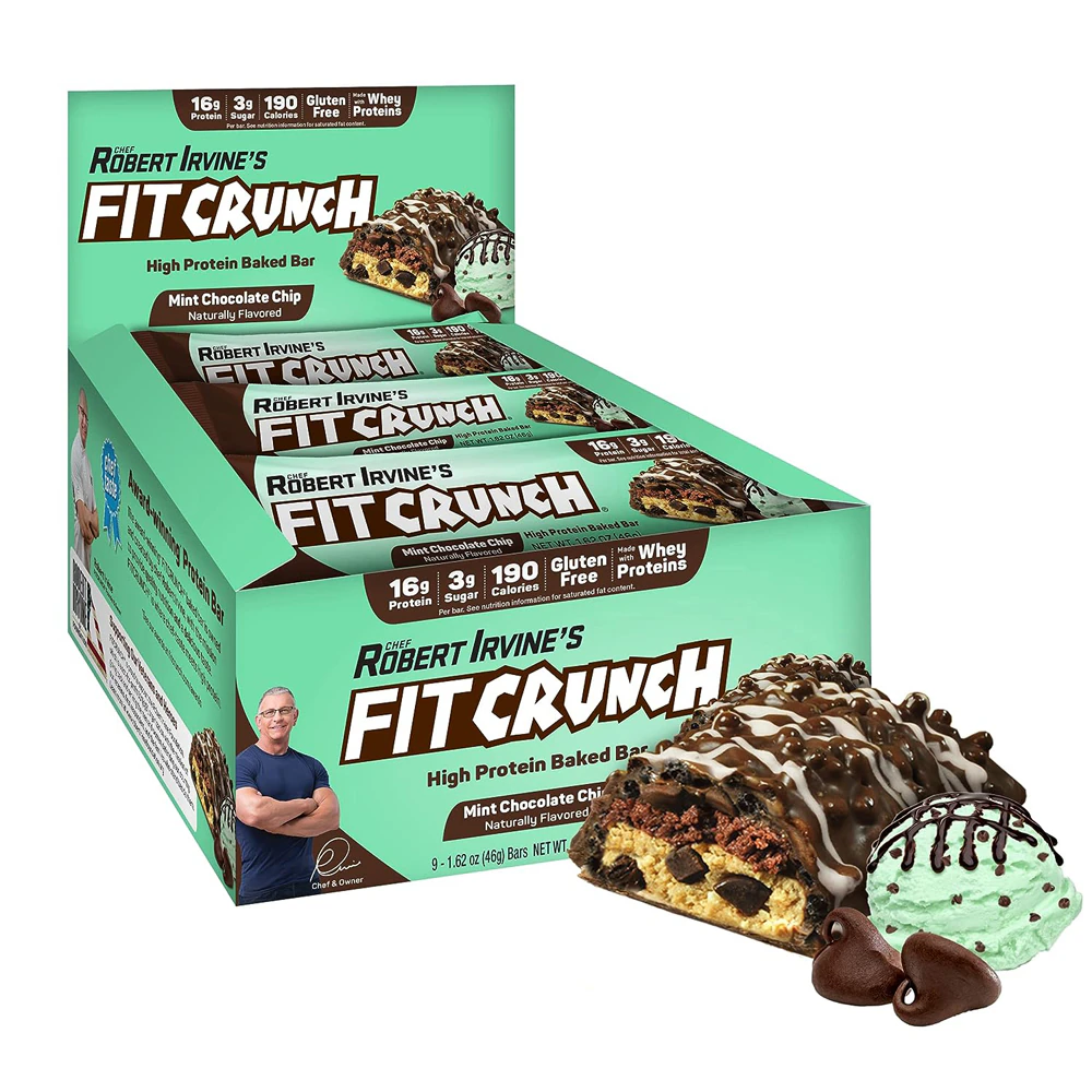 Fitcrunch High Protein Baked Snack Bar Mint Chocolate Chip -- 9 Bars