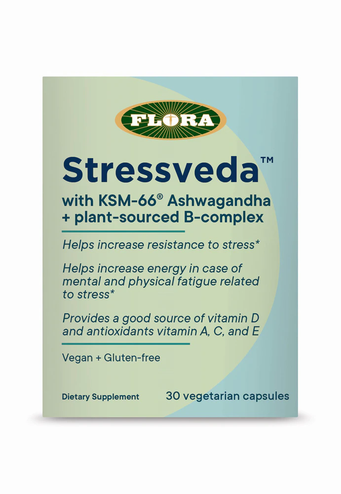 Flora Stressveda with KSM-66 Ashwagandha + Plant-Sourced B-Complex -- 30 Vegetarian Capsules