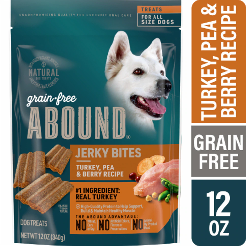 Abound Grain Free Jerky Bites for Dog & Puppy Turkey Pea & Berry -- 12 oz
