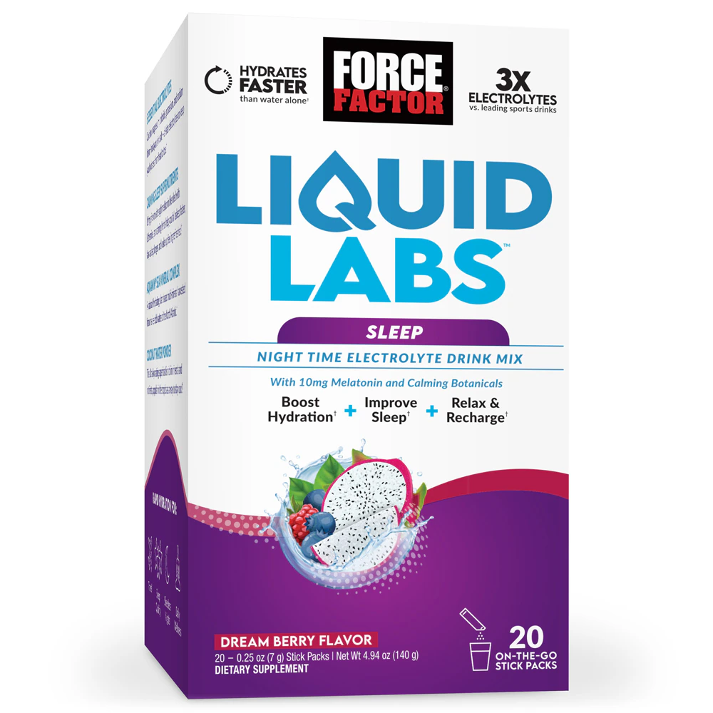 Force Factor Liquid Labs Sleep Night Time Electrolyte Drink Mix Dream Berry -- 20 Stick Packs