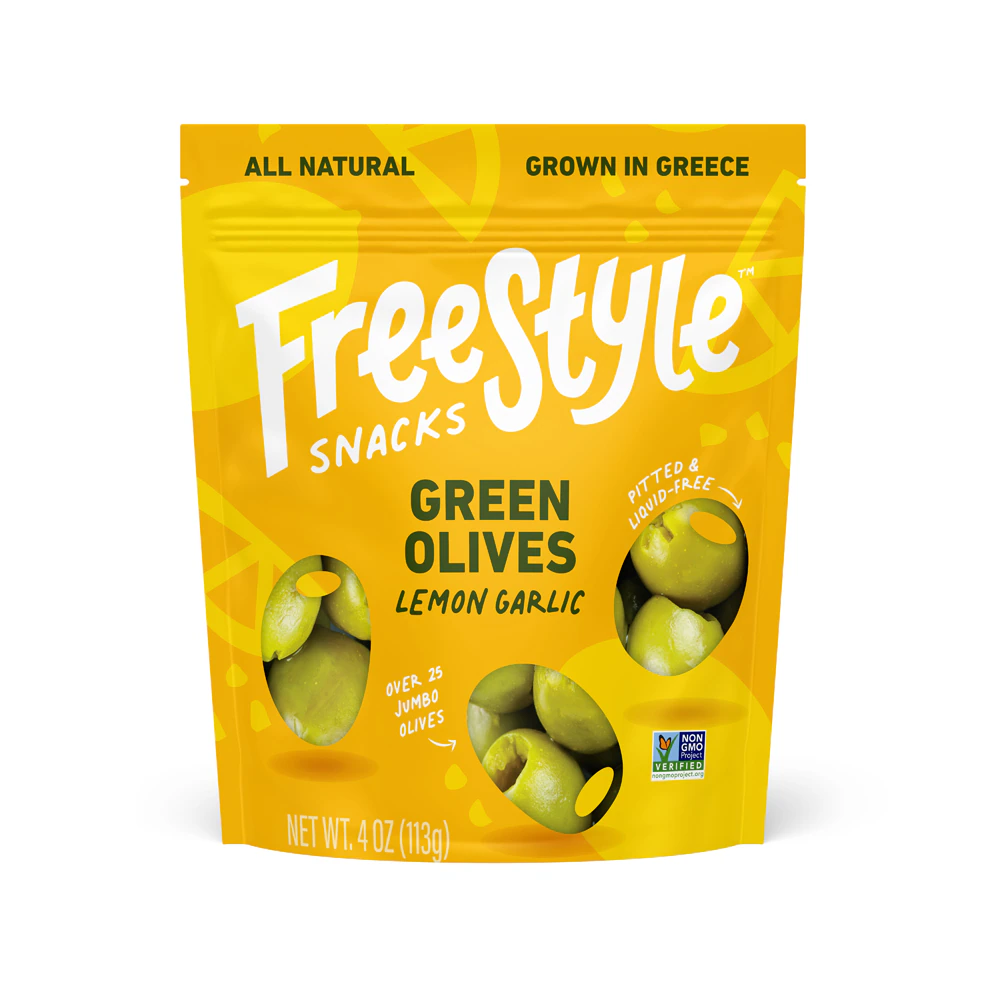 FreeStyle Snacks Green Olives Lemon Garlic -- 4 oz