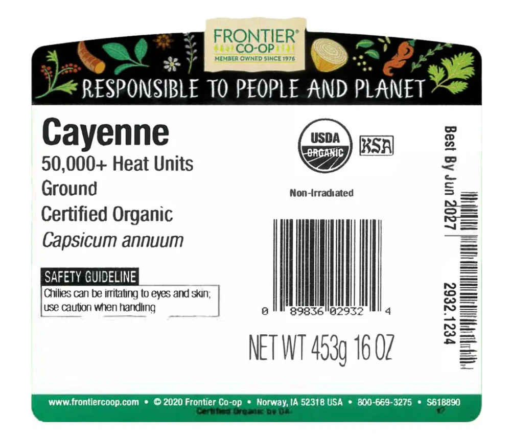 Frontier Co-Op Organic Cayenne 50,000+ HeatUnits Ground -- 1 lb
