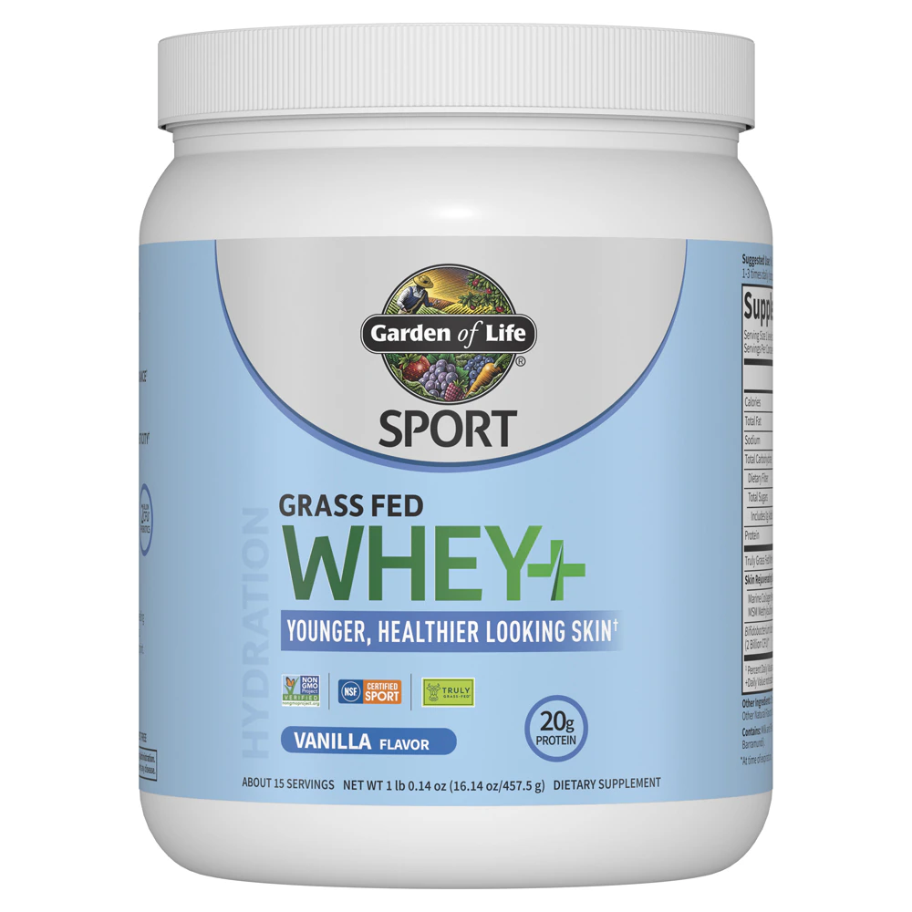 Garden of Life NSF Certified For Sport - Grass-Fed Whey + Younger Healthier Looking Skin Vanilla -- 15 Servings
