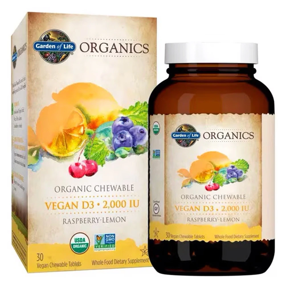 Garden of Life Organics Chewable Vegan D3 Raspberry Lemon -- 2000 IU (50 mcg) - 30 Vegan Tablets