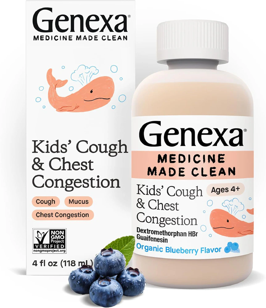 Genexa Kids Cough & Chest Congestion Liquid Medicine Age 4+ Organic Blueberry -- 4 fl oz