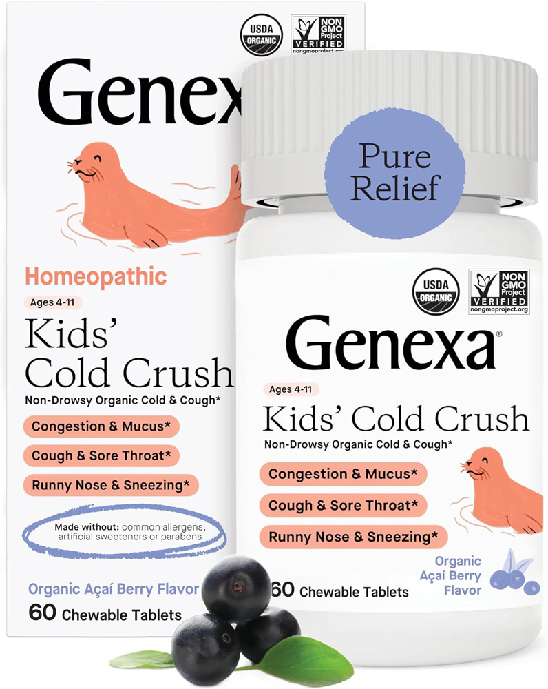 Genexa Kids Organic Cold Crush Non-Drowsy Cold & Cough Ages 4-11 Acai Berry -- 60 Chewable Tablets