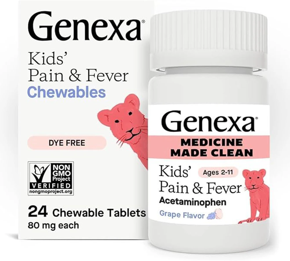 Genexa Kids Pain & Fever Acetaminophen Ages 2-11 Grape -- 24 Chewable Tablets