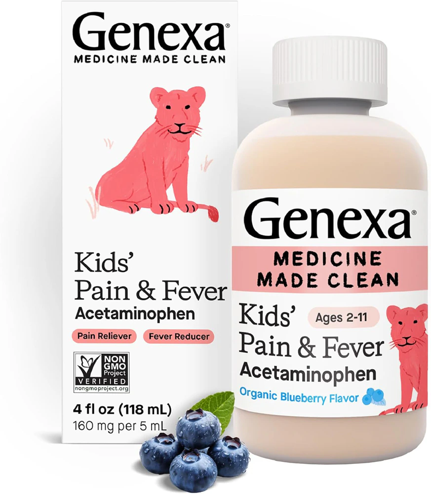 Genexa Kids Pain & Fever Acetaminophen Liquid Age 2-11 Organic Blueberry -- 160 mg - 4 fl oz