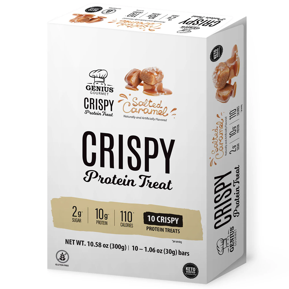 Genius Gourmet Crispy Protein Treat Salted Caramel -- 10 Bars