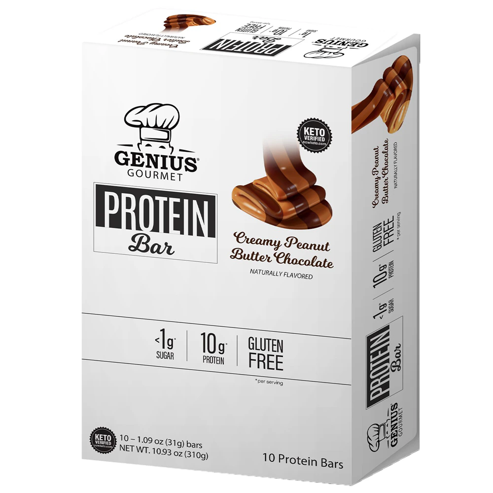 Genius Gourmet Protein Bar Creamy Peanut Butter Chocolate -- 10 Bars