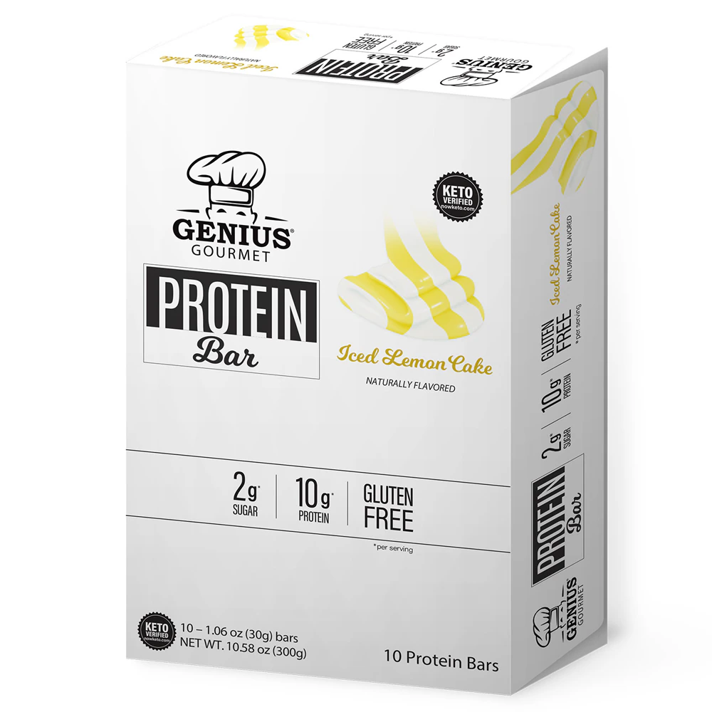Genius Gourmet Protein Bar Iced Lemon Cake -- 10 Bars