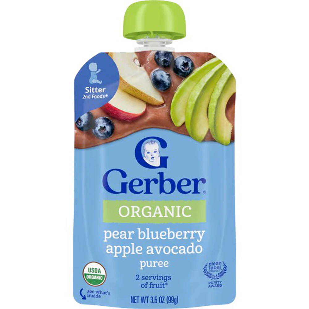 Gerber Organic Baby 2nd Foods Pouch Pear Blueberry Apple Avocado -- 3.5 oz