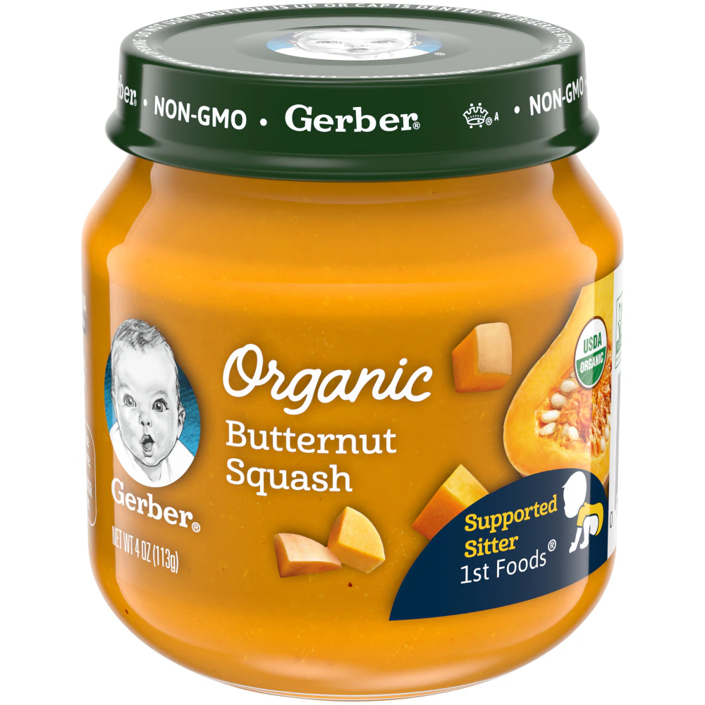 Gerber Organic Baby Food Puree 4+ Months Glass Jar Butternut Squash -- 4 oz