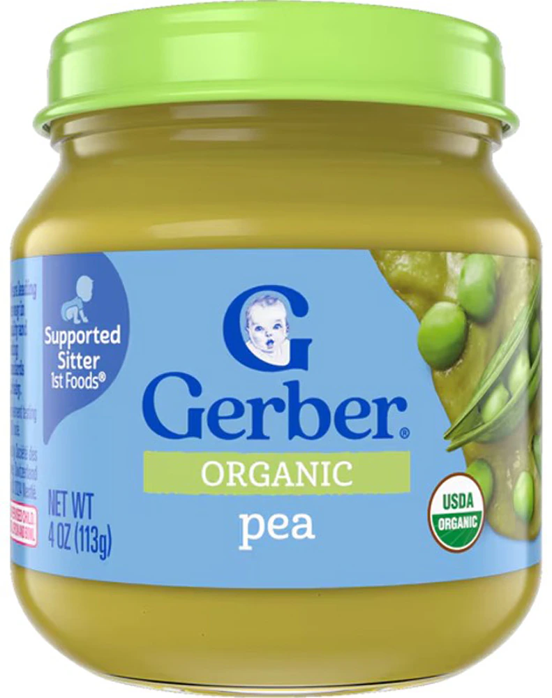 Gerber Organic Baby Food Puree 4+ Months Glass Jar Pea -- 4 oz