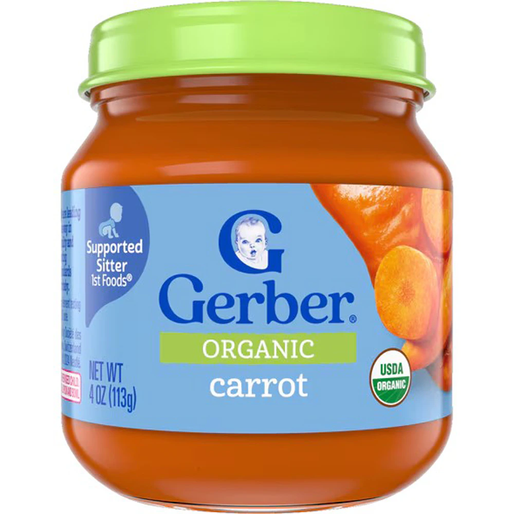 Gerber Organic Baby Food Stage 1 Puree Glass Jar Carrot -- 4 oz