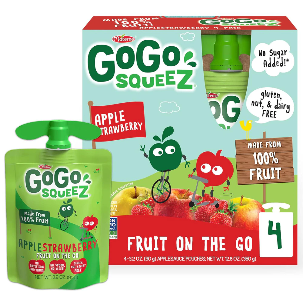 GoGo Squeez Fruit On The Go Apple Sauce Apple Strawberry -- 4 Pouches