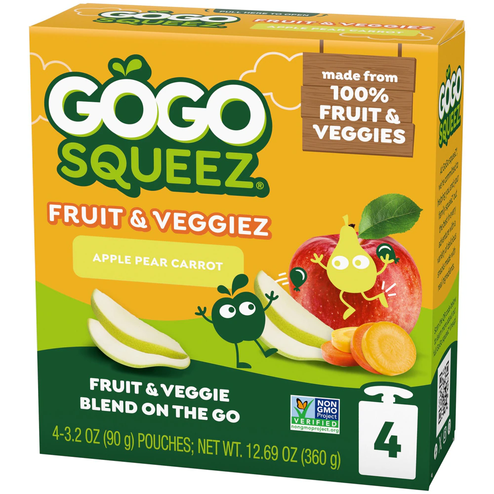 GoGo Squeez Fruit & Veggiez On the Go Apple Pear Carrot -- 4 Pouches