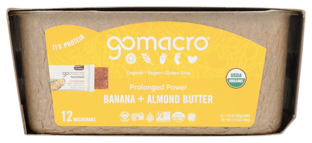 GoMacro Gluten Free Macrobar Prolonged Power Banana + Almond Butter -- 12 Bars