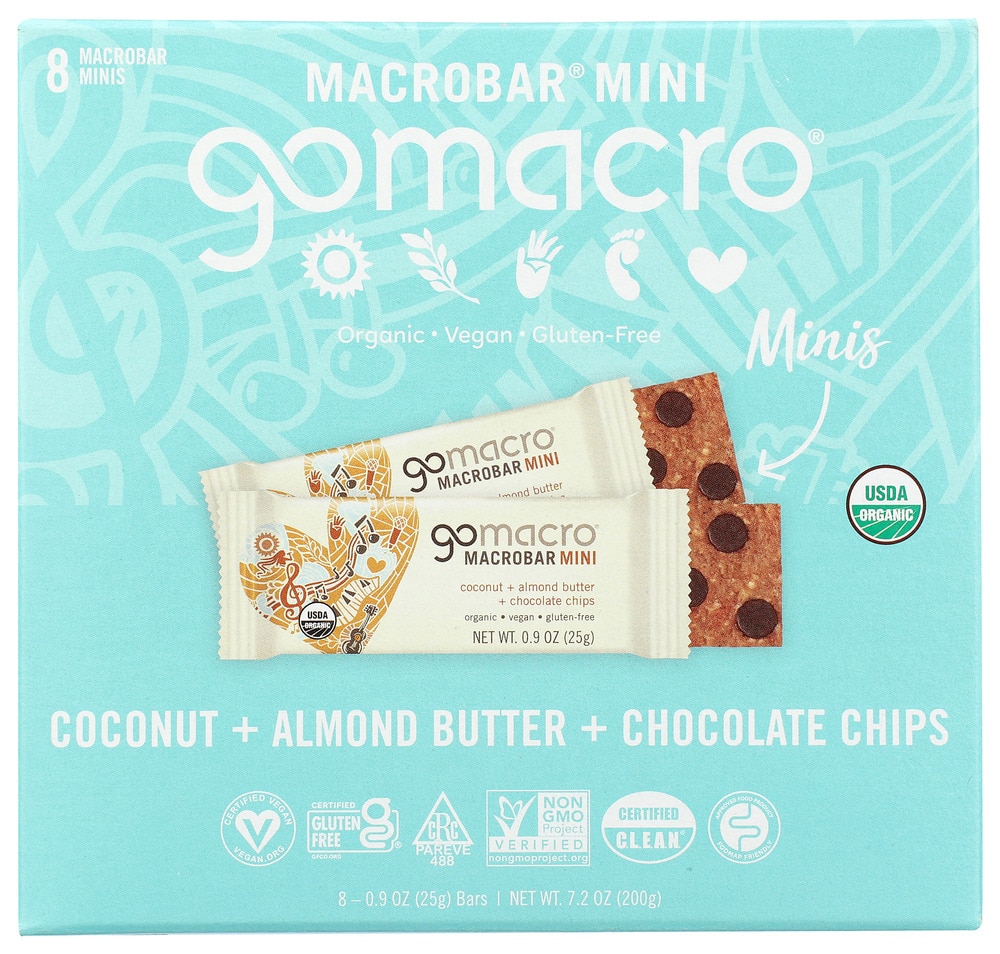 GoMacro Organic Gluten Free Macro Mini Bars Coconut+Almond Butter+Chocolate Chip -- 8 Bars