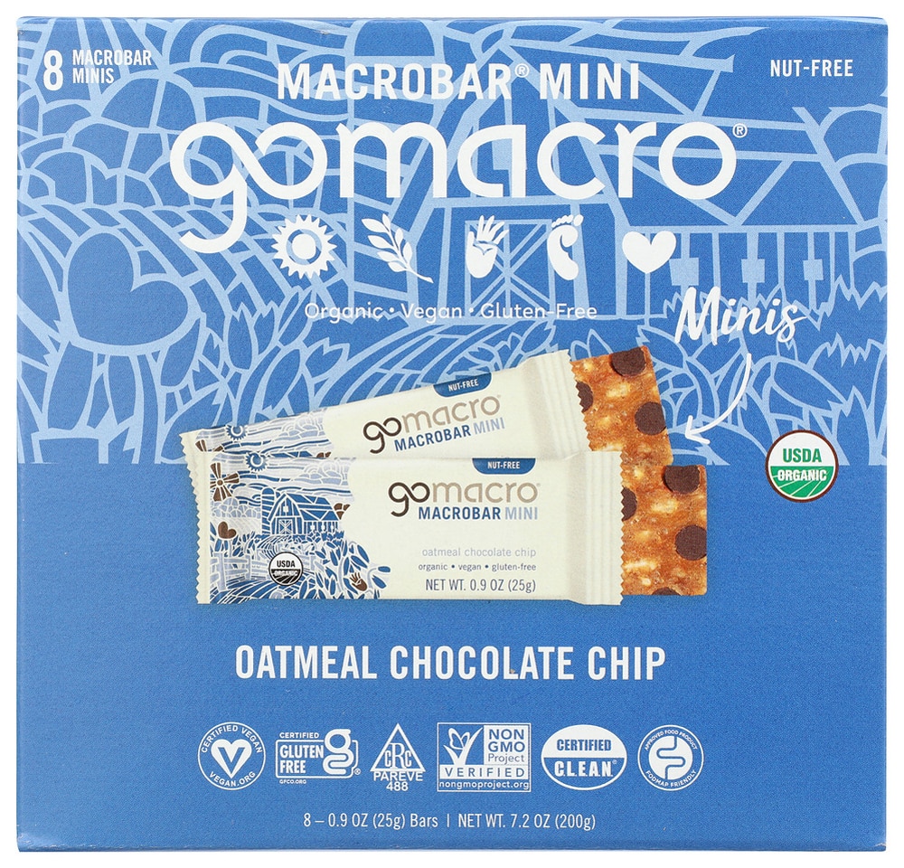 GoMacro Organic Gluten Free Macro Mini Bars Oatmeal Chocolate Chip -- 8 Bars