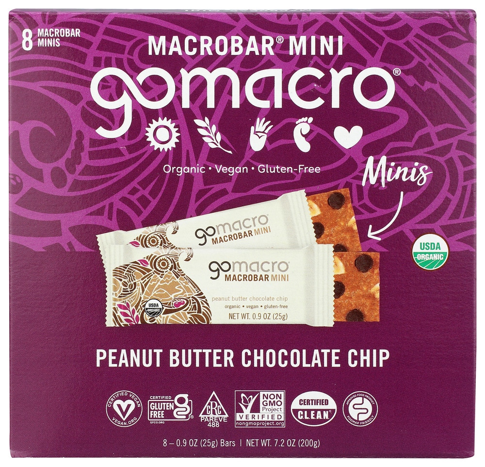 GoMacro Organic Gluten Free Macro Mini Bars Peanut Butter Chocolate Chip -- 8 Bars
