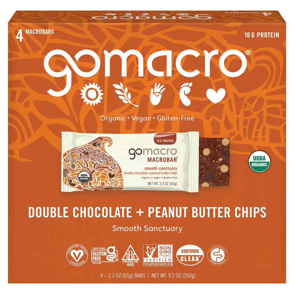 GoMacro Organic Gluten Free Macrobar Double Chocolate Peanut Butter Chips -- 4 Bars