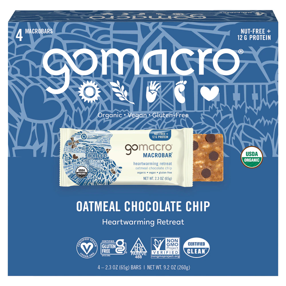 GoMacro Organic Gluten Free Macrobar Oatmeal Chocolate Chip -- 4 Bars