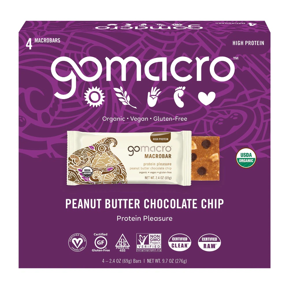 GoMacro Organic Gluten Free Macrobar Peanut Butter Chocolate Chip -- 4 Bars