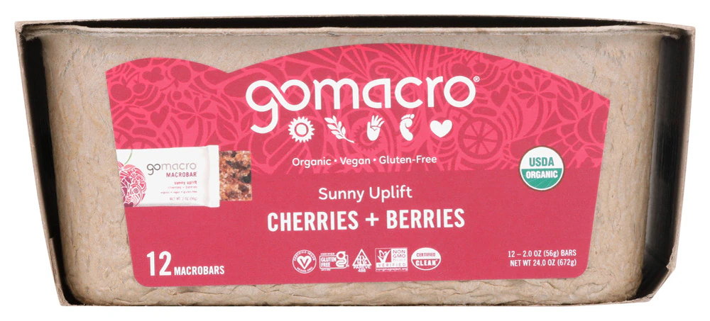 GoMacro Organic Gluten Free Macrobar Sunny Uplift Cherries + Berries -- 12 Bars