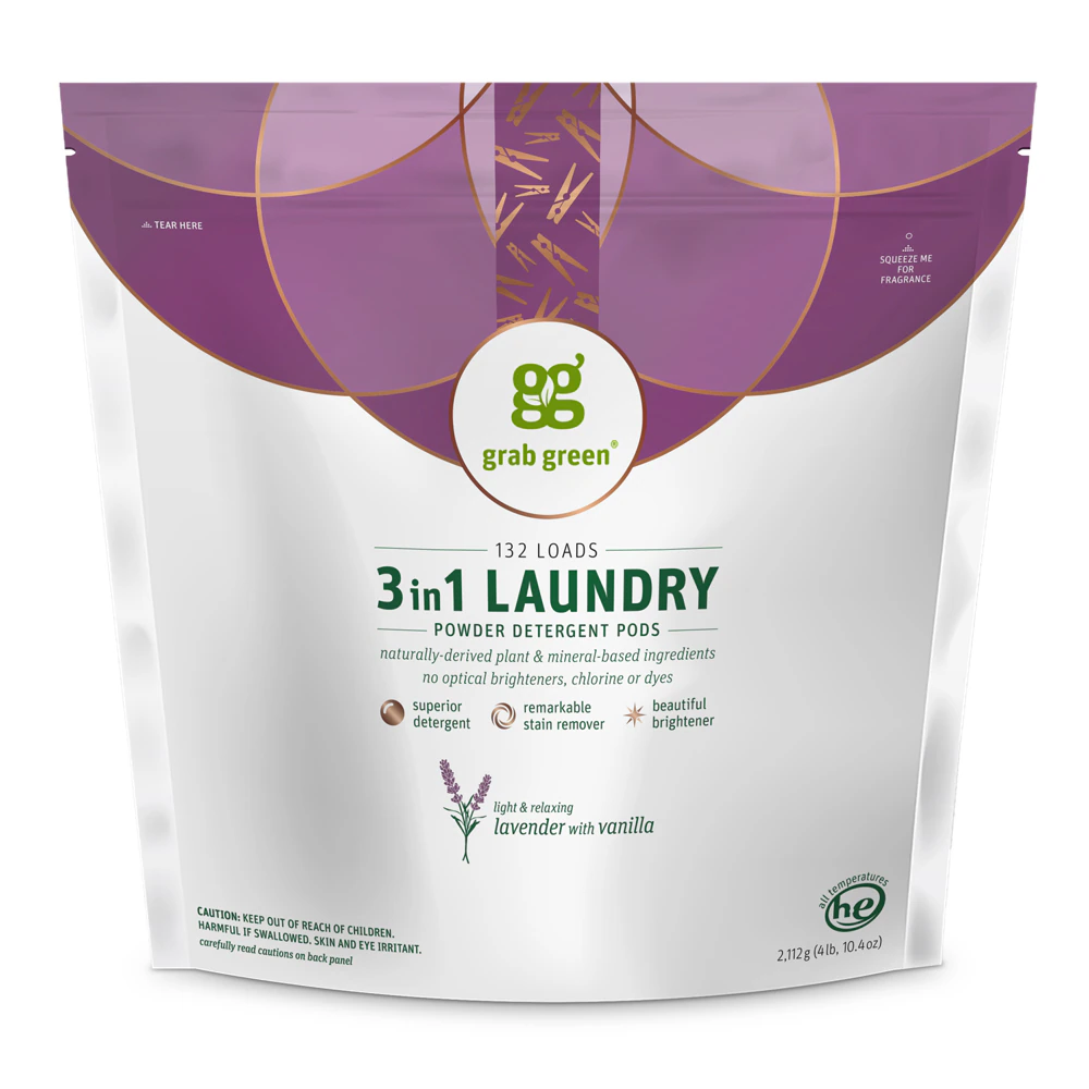 GrabGreen 3-In-1 Laundry Detergent Pods Lavender with Vanilla -- 132 Loads