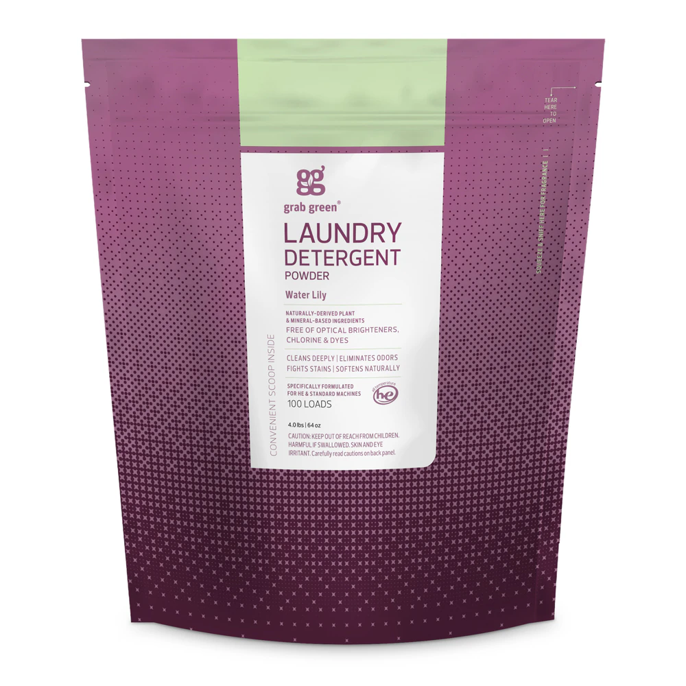 GrabGreen 3-in-1 Laundry Powder Detergent Water Lily -- 100 Loads