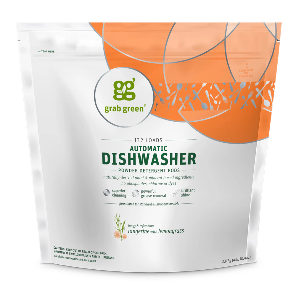 GrabGreen Automatic Dishwasher Detergent Pods Tangerine with Lemongrass -- 132 Loads