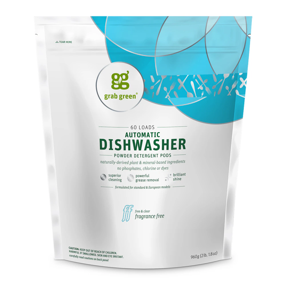 GrabGreen Automatic Dishwashing Detergent Pods Fragrance Free -- 60 Loads
