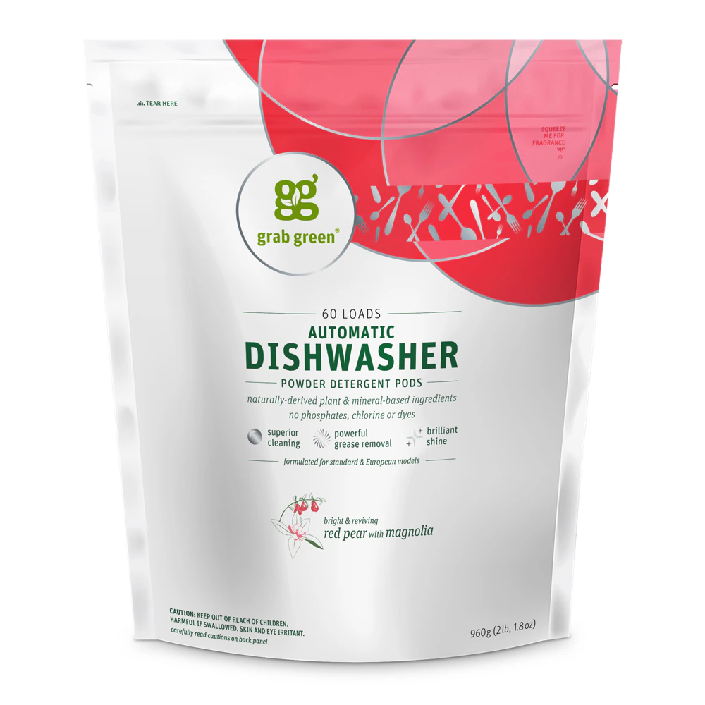 GrabGreen Automatic Dishwashing Detergent Pods Red Pear with Magnolia -- 60 Loads