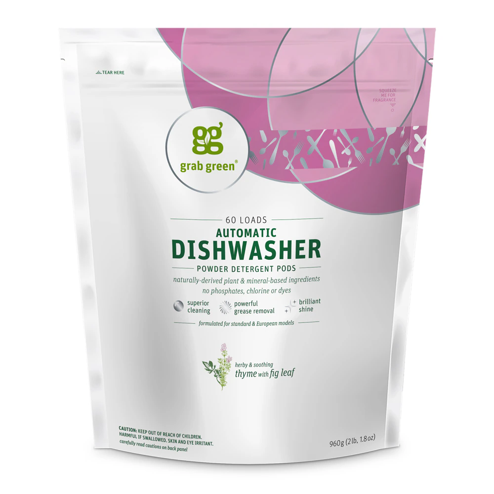 GrabGreen Automatic Dishwashing Detergent Pods Thyme with Fig Leaf -- 60 Loads