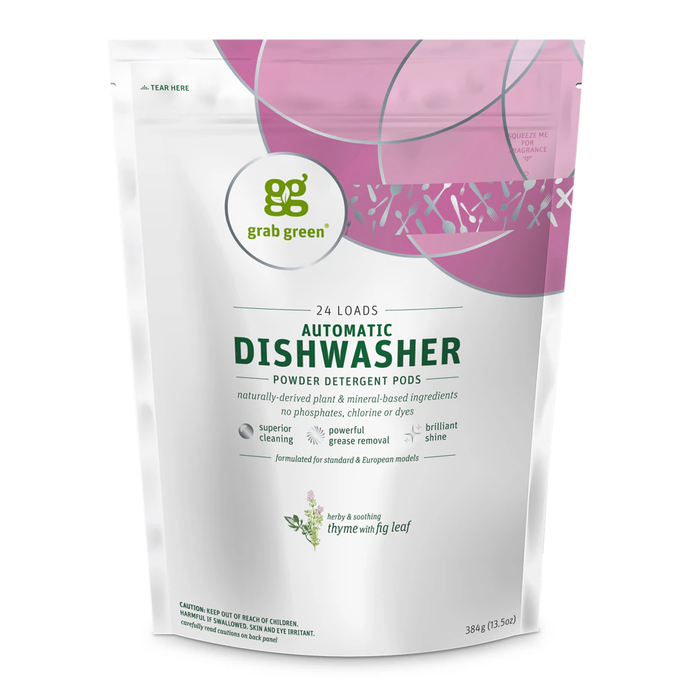 GrabGreen Automatic Dishwashing Detergent Pods Thyme with Fig Leaf -- 24 Loads