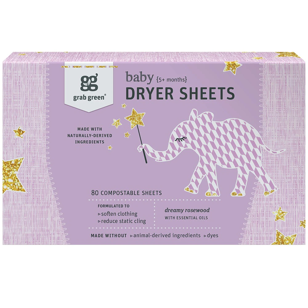 GrabGreen Baby Dryer Sheets Dreamy Rosewood -- 80 Sheets