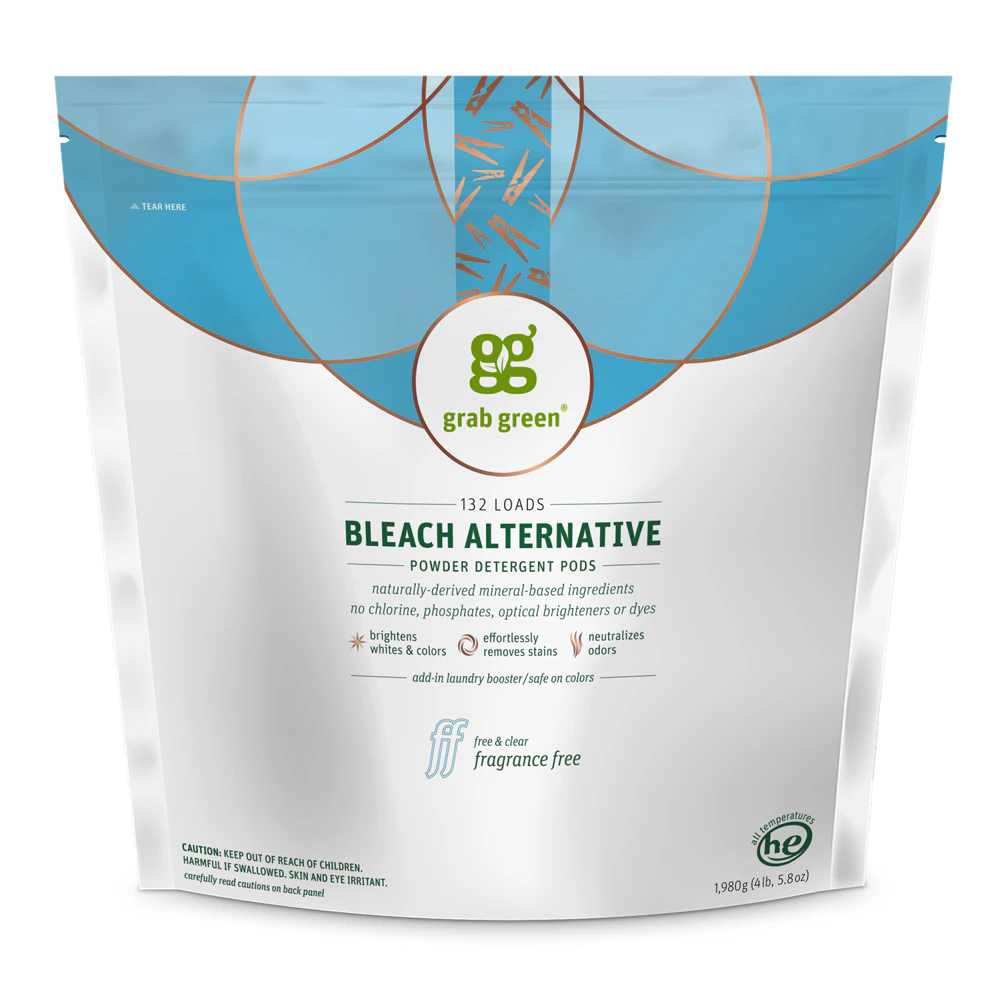 GrabGreen Bleach Alternative Pods Fragrance Free Jumbo Pouch -- 132 Loads