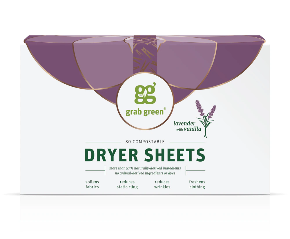 GrabGreen Classic Dryer Sheets Lavender With Vanilla -- 80 Sheets