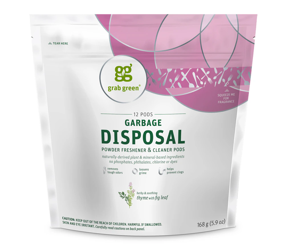 GrabGreen Garbage Disposal Freshener & Cleaner Pods Thyme with Fig Leaf -- 12 Pods