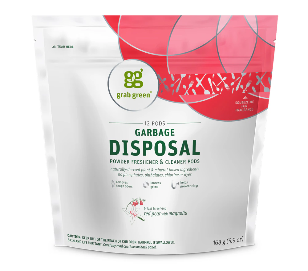 GrabGreen Garbage Disposal Freshener & Cleaner Red Pear with Magnolia -- 12 Pods