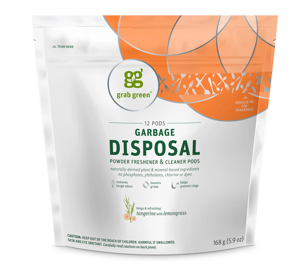 GrabGreen Garbage Disposal Freshener & Cleaner Tangerine with Lemongrass -- 12 Pods