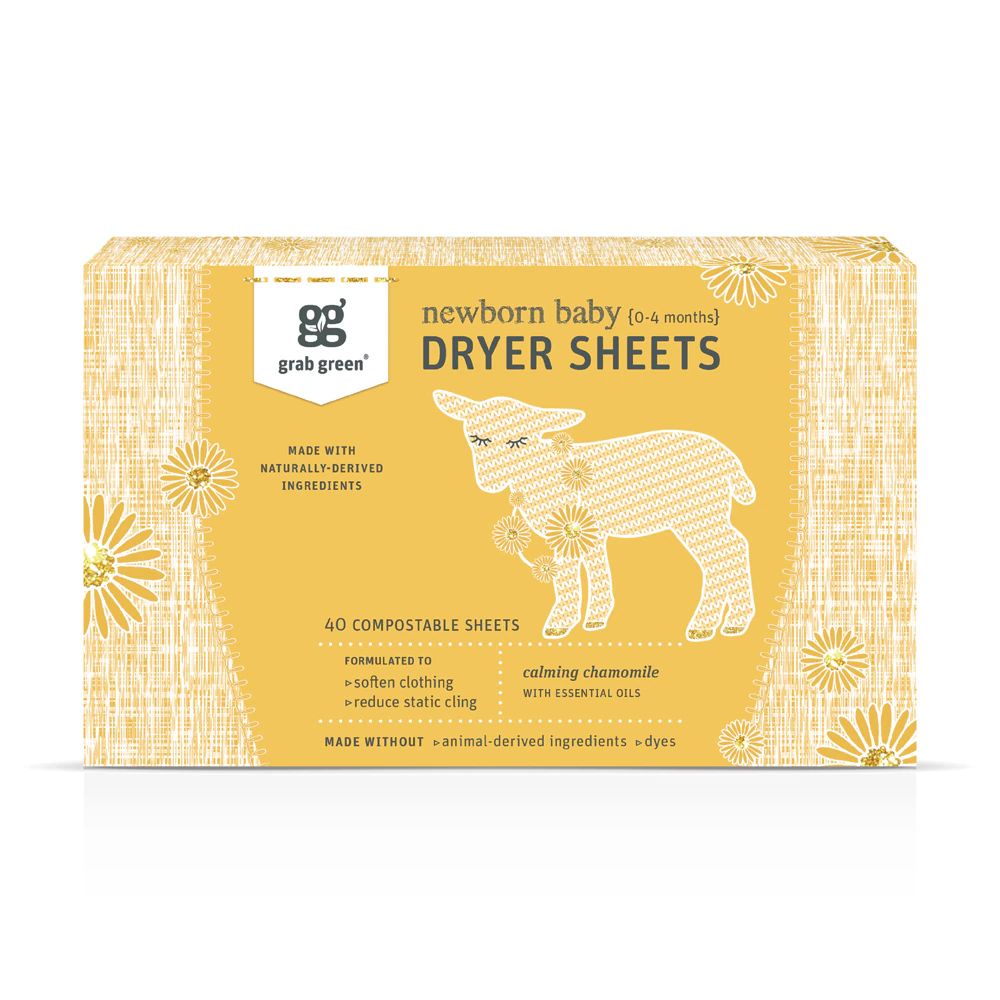 GrabGreen Newborn Baby Dryer Sheets Calming Chamomile -- 40 Sheets