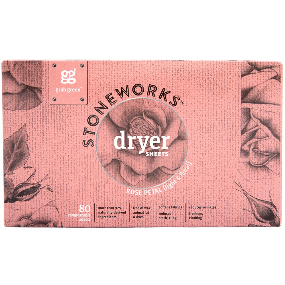 GrabGreen Stoneworks? Dryer Sheets Rose Petal -- 80 Sheets
