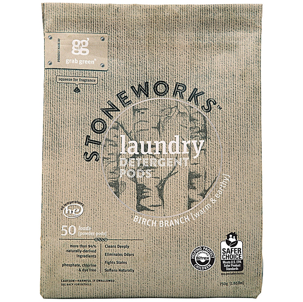 GrabGreen Stoneworks Laundry Detergent Pods Birch Branch -- 50 Loads