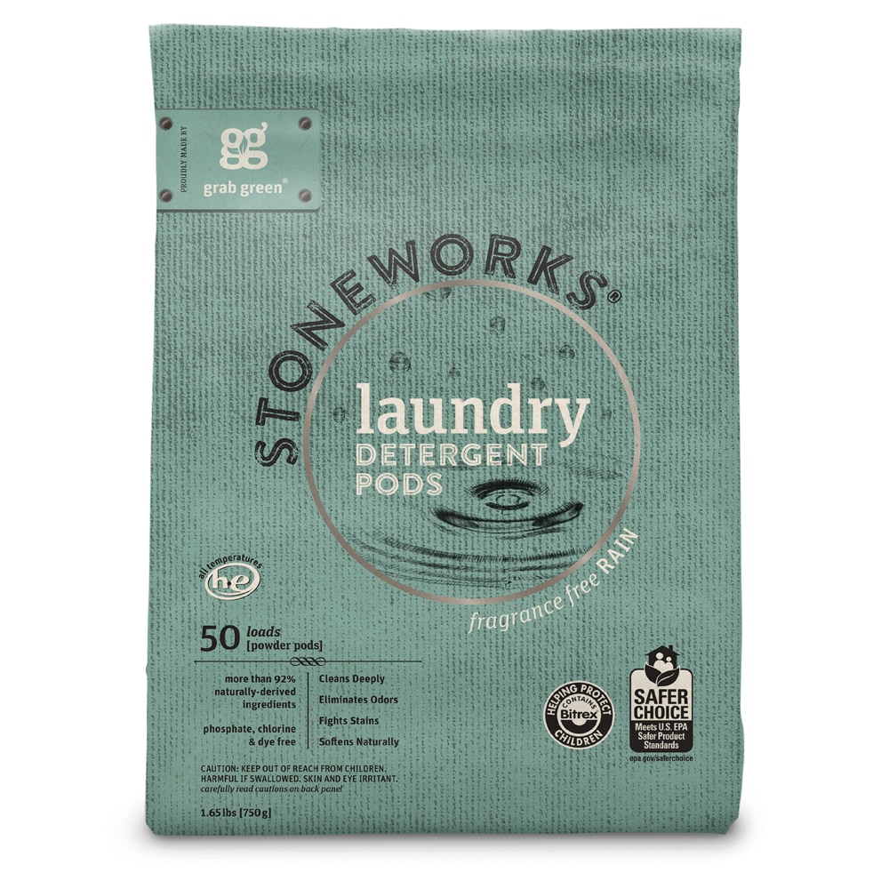 GrabGreen Stoneworks Laundry Detergent Pods Rain Fragrance Free -- 50 Loads
